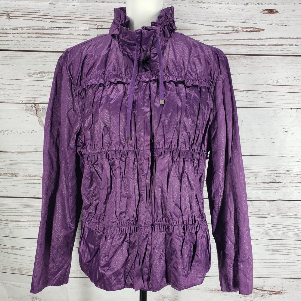 Chico's Purple Crinkle Metallic Full Zip Windbreaker Rain Jacket Size 2